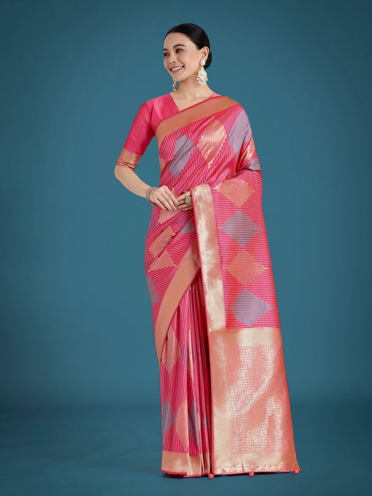 Monjolika Fashion Light Pink Colour Banarasi Silk Zari Weaving Classic Saree | Swadesiicart