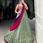 Lorenvalley Seagreen Vichitra Silk Plain With Sequins and Thread Embroidery Work Belt Lehenga Choli | Swadesiicart