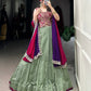 Lorenvalley Seagreen Vichitra Silk Plain With Sequins and Thread Embroidery Work Belt Lehenga Choli | Swadesiicart