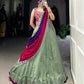 Lorenvalley Seagreen Vichitra Silk Plain With Sequins and Thread Embroidery Work Belt Lehenga Choli | Swadesiicart