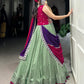 Lorenvalley Seagreen Vichitra Silk Plain With Sequins and Thread Embroidery Work Belt Lehenga Choli | Swadesiicart