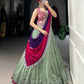 Lorenvalley Seagreen Vichitra Silk Plain With Sequins and Thread Embroidery Work Belt Lehenga Choli | Swadesiicart