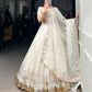 Lorenvalley Off White Silver Glosy Fabric with Sequins and Embroidery with Foil Work Lehenga Choli | Swadesiicart
