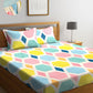 KLOTTHE Multicoloured Geometric 300 TC Fitted Double Bedsheet with 2 Pillow Covers - Swadesiicart