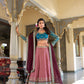 Lorenvalley Peach Moonga Silk Sequins and Thread Embroidery Work Lehenga Choli | Swadesiicart