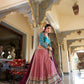 Lorenvalley Peach Moonga Silk Sequins and Thread Embroidery Work Lehenga Choli | Swadesiicart