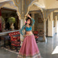 Lorenvalley Peach Moonga Silk Sequins and Thread Embroidery Work Lehenga Choli | Swadesiicart