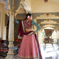 Lorenvalley Peach Moonga Silk Sequins and Thread Embroidery Work Lehenga Choli | Swadesiicart