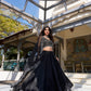 Lorenvalley Black Star Satin Plain Lehenga with Pearl Coding And Sequins Embroidery Work Choli and Dupatta | Swadesiicart
