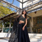 Lorenvalley Black Star Satin Plain Lehenga with Pearl Coding And Sequins Embroidery Work Choli and Dupatta | Swadesiicart