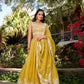 Lorenvalley Yellow Gold Crush Fabric Sequins and Thread Embroidery Work Lehenga Choli | Swadesiicart