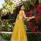 Lorenvalley Yellow Gold Crush Fabric Sequins and Thread Embroidery Work Lehenga Choli | Swadesiicart