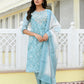 Vaasva Women Blue Tissue Linen Embroidered Solid Kurta Set With Solid Pants & Printed Dupatta | Swadesiicart
