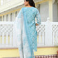 Vaasva Women Blue Tissue Linen Embroidered Solid Kurta Set With Solid Pants & Printed Dupatta | Swadesiicart
