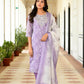Vaasva Women Lavender Tissue Linen Embroidered Solid Kurta Set With Solid Pants & Printed Dupatta | Swadesiicart