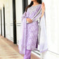 Vaasva Women Lavender Tissue Linen Embroidered Solid Kurta Set With Solid Pants & Printed Dupatta | Swadesiicart