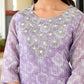 Vaasva Women Lavender Tissue Linen Embroidered Solid Kurta Set With Solid Pants & Printed Dupatta | Swadesiicart