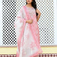 Vaasva Women Pink Tissue Linen Embroidered Solid Kurta Set With Solid Pants & Printed Dupatta | Swadesiicart