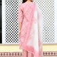 Vaasva Women Pink Tissue Linen Embroidered Solid Kurta Set With Solid Pants & Printed Dupatta | Swadesiicart