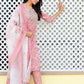 Vaasva Women Pink Tissue Linen Embroidered Solid Kurta Set With Solid Pants & Printed Dupatta | Swadesiicart