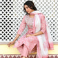 Vaasva Women Pink Tissue Linen Embroidered Solid Kurta Set With Solid Pants & Printed Dupatta | Swadesiicart