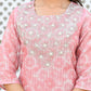 Vaasva Women Pink Tissue Linen Embroidered Solid Kurta Set With Solid Pants & Printed Dupatta | Swadesiicart