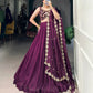 Lorenvalley Wine Organza Plain Lehenga Choli Embroidery Work with Dupatta | Swadesiicart