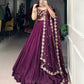 Lorenvalley Wine Organza Plain Lehenga Choli Embroidery Work with Dupatta | Swadesiicart