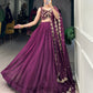 Lorenvalley Wine Organza Plain Lehenga Choli Embroidery Work with Dupatta | Swadesiicart