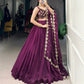 Lorenvalley Wine Organza Plain Lehenga Choli Embroidery Work with Dupatta | Swadesiicart