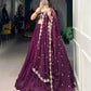 Lorenvalley Wine Organza Plain Lehenga Choli Embroidery Work with Dupatta | Swadesiicart