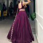 Lorenvalley Wine Organza Plain Lehenga Choli Embroidery Work with Dupatta | Swadesiicart