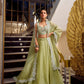 Lorenvalley Parrot Green Gold Crush Fabric Plain Lehenga with Sequins and Thread Embroidery with Jarkan Diamond Work Choli and Dupatta | Swadesiicart