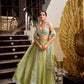 Lorenvalley Parrot Green Gold Crush Fabric Plain Lehenga with Sequins and Thread Embroidery with Jarkan Diamond Work Choli and Dupatta | Swadesiicart