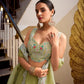 Lorenvalley Parrot Green Gold Crush Fabric Plain Lehenga with Sequins and Thread Embroidery with Jarkan Diamond Work Choli and Dupatta | Swadesiicart