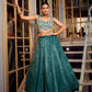 Lorenvalley Teal Gold Crush Fabric Plain Lehenga with Sequins and Thread Embroidery with Jarkan Diamond Work Choli and Dupatta | Swadesiicart