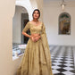 Lorenvalley Cream Gold Crush Fabric with Sequins and Thread Embroidery Work Lehenga Choli | Swadesiicart