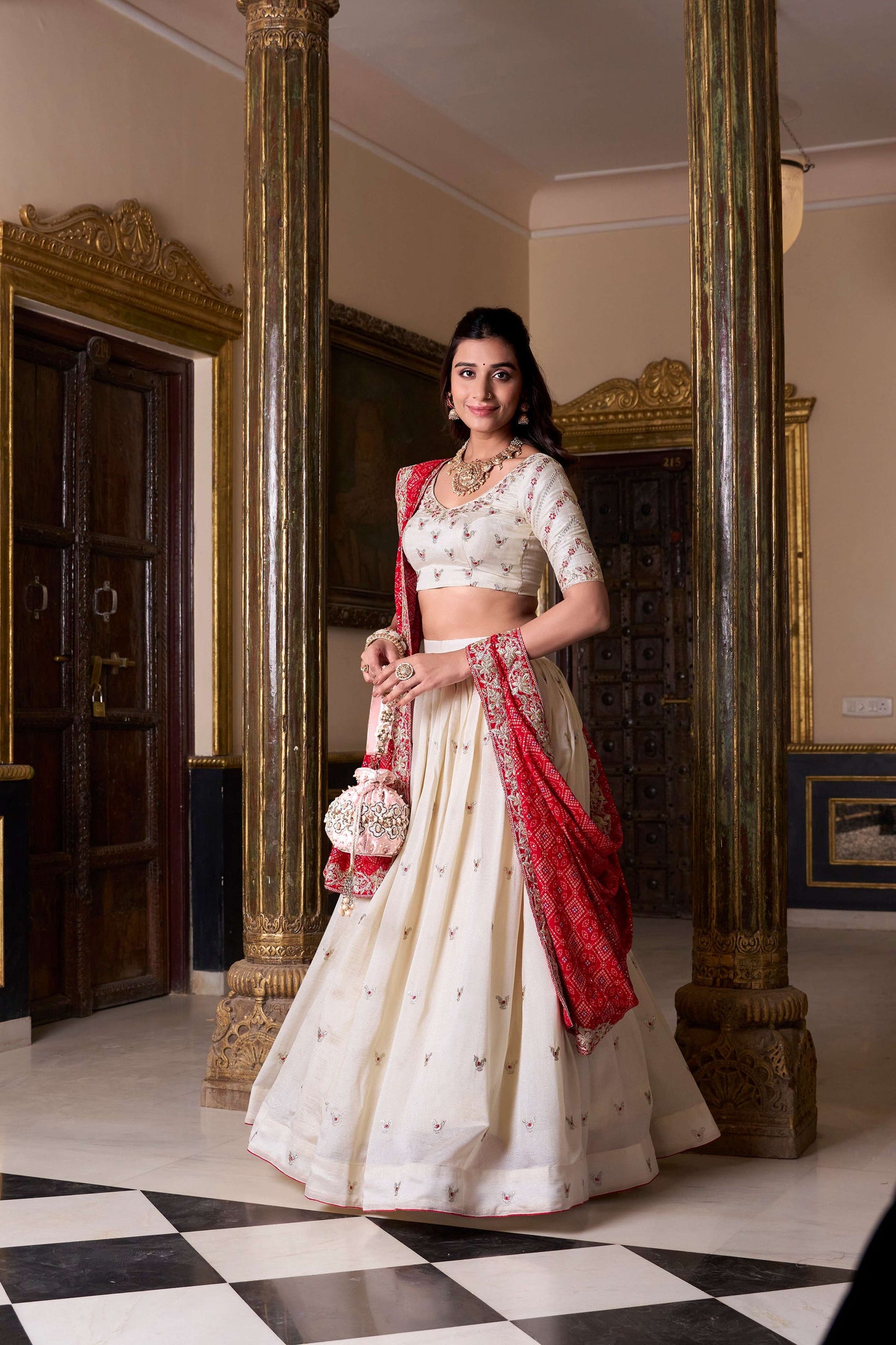 Lorenvalley Fashion Offwhite Vichitra Silk Sequins and Thread Embroidery Work Lehenga Choli with Dupatta | Swadesiicart