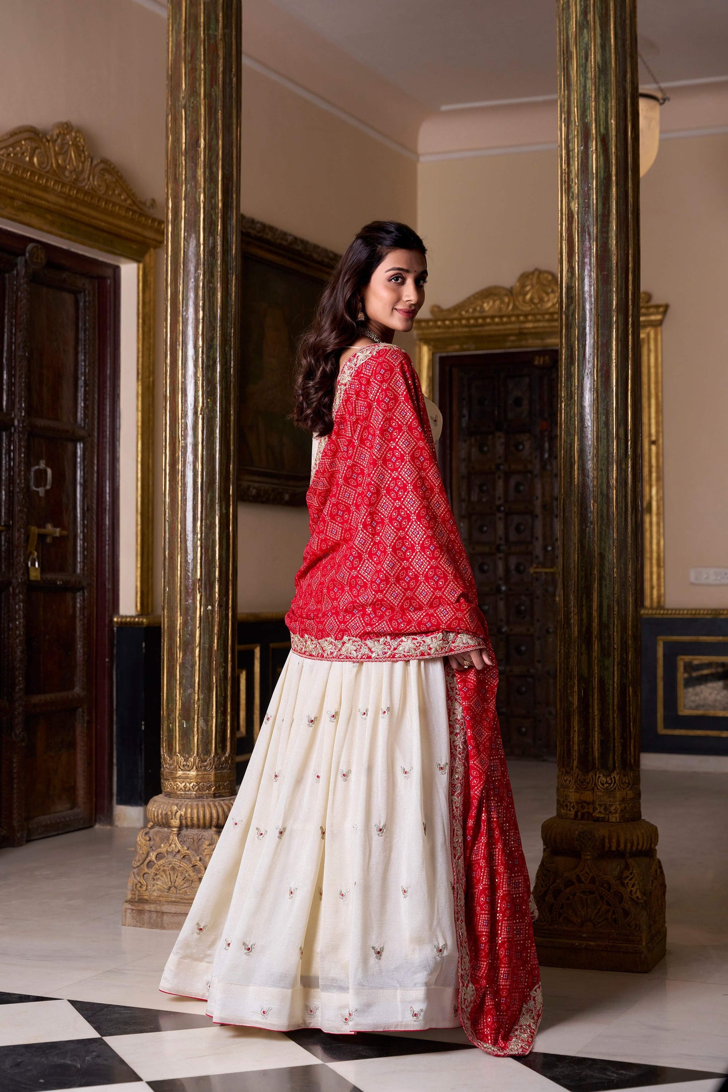Lorenvalley Fashion Offwhite Vichitra Silk Sequins and Thread Embroidery Work Lehenga Choli with Dupatta | Swadesiicart