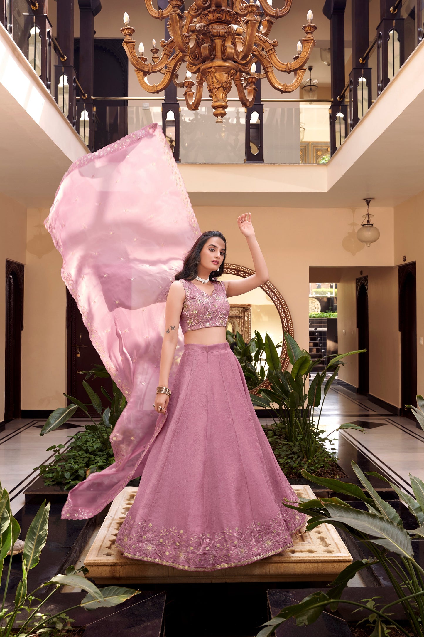 Lorenvalley Purple Vichitra Silk Embellishment With Pearl Coding And Sequins Embroidery Work Lehenga Choli with Dupatta | Swadesiicart