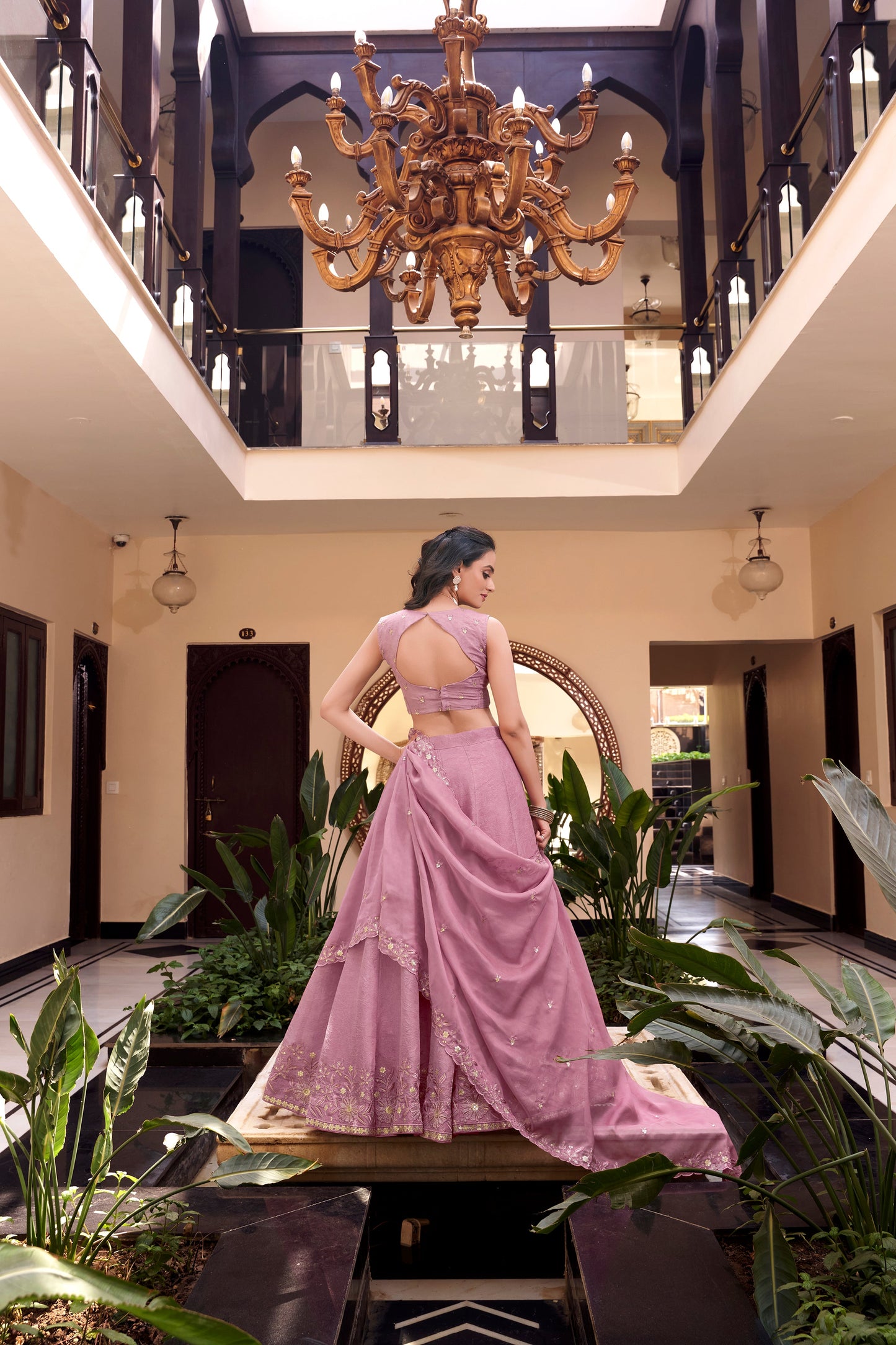 Lorenvalley Purple Vichitra Silk Embellishment With Pearl Coding And Sequins Embroidery Work Lehenga Choli with Dupatta | Swadesiicart