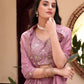 Lorenvalley Purple Vichitra Silk Embellishment With Pearl Coding And Sequins Embroidery Work Lehenga Choli with Dupatta | Swadesiicart