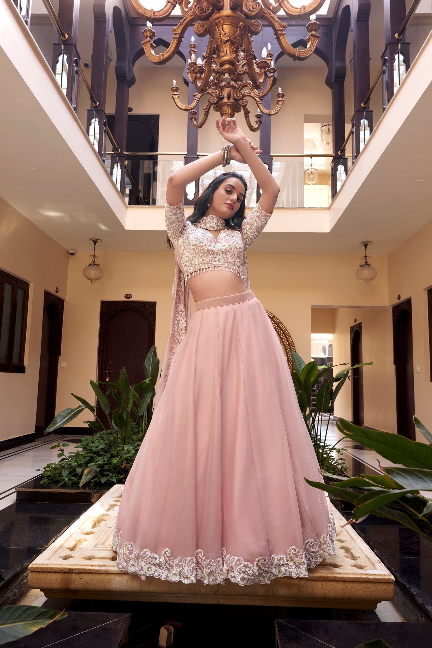 Lorenvalley Peach Weone Silk Embellishment With Pearl Coding And Sequins Embroidery Work Lehenga Choli with Dupatta | Swadesiicart