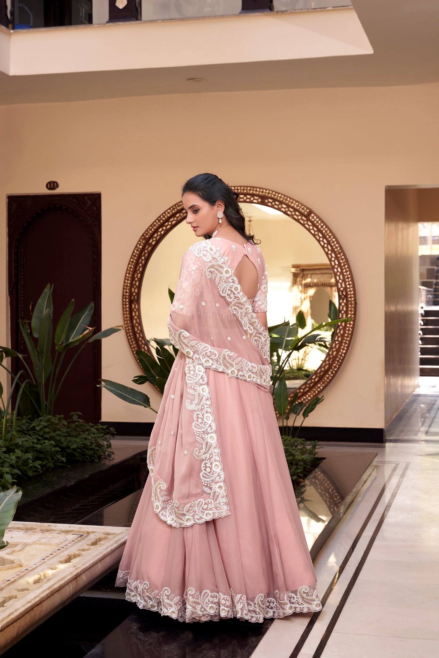 Lorenvalley Peach Weone Silk Embellishment With Pearl Coding And Sequins Embroidery Work Lehenga Choli with Dupatta | Swadesiicart
