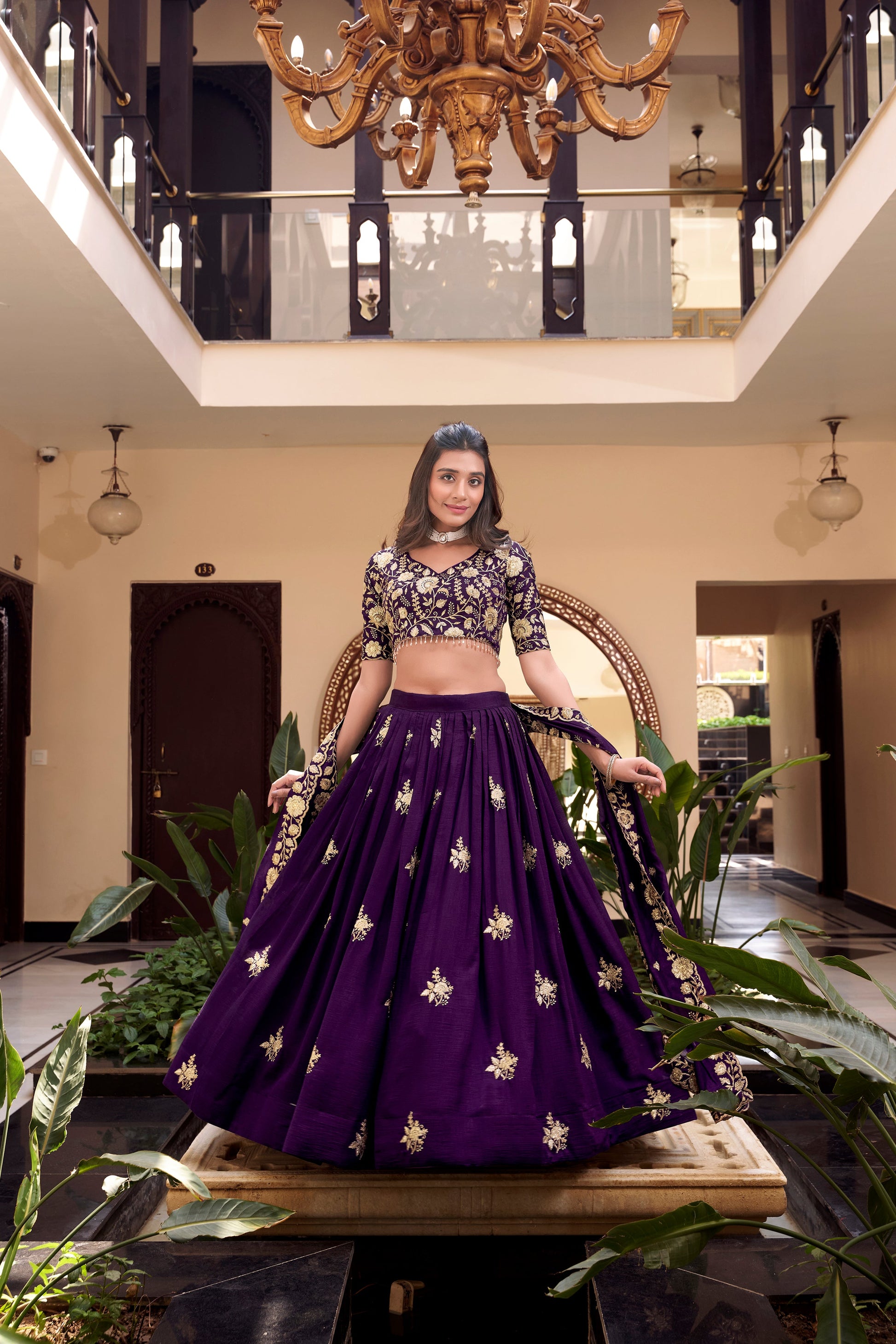 Lorenvalley Parot Star Georgette Embellishment With Pearl Coding And Sequins Embroidery Work Lehenga Choli with Dupatta | Swadesiicart