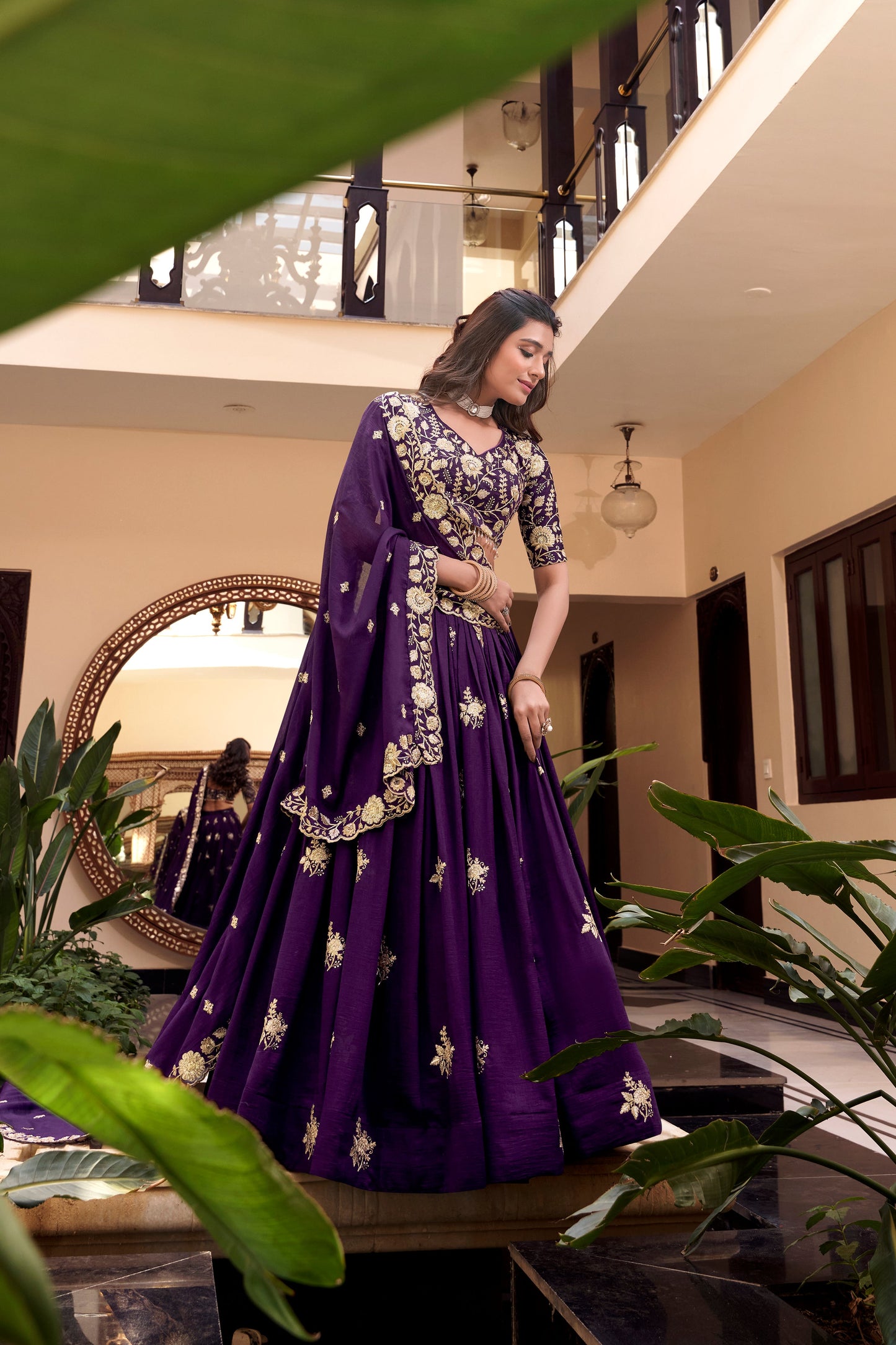 Lorenvalley Parot Star Georgette Embellishment With Pearl Coding And Sequins Embroidery Work Lehenga Choli with Dupatta | Swadesiicart