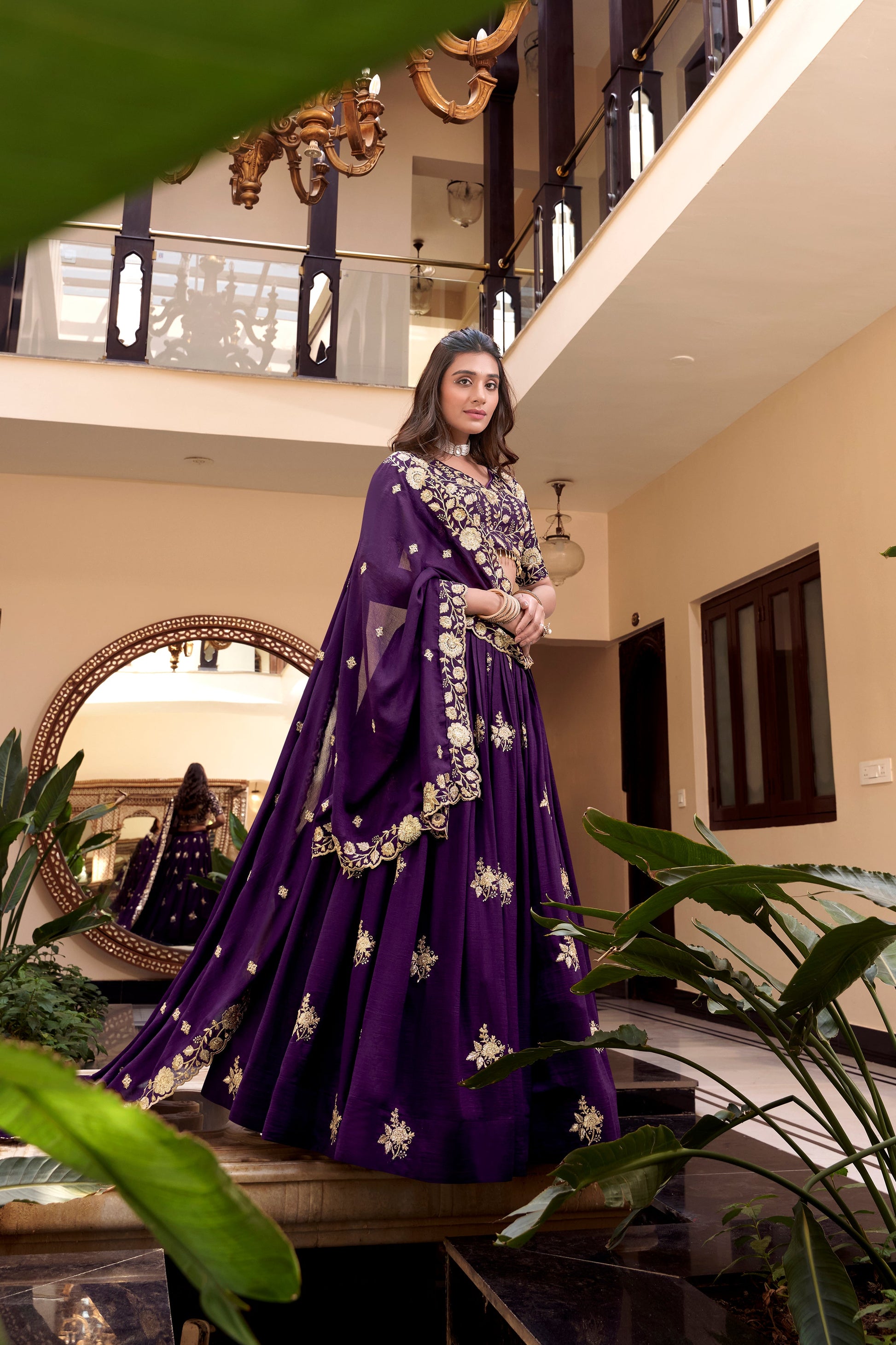Lorenvalley Parot Star Georgette Embellishment With Pearl Coding And Sequins Embroidery Work Lehenga Choli with Dupatta | Swadesiicart