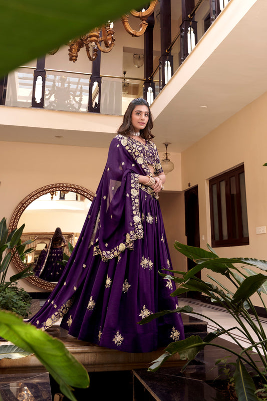 Lorenvalley Parot Star Georgette Embellishment With Pearl Coding And Sequins Embroidery Work Lehenga Choli with Dupatta | Swadesiicart