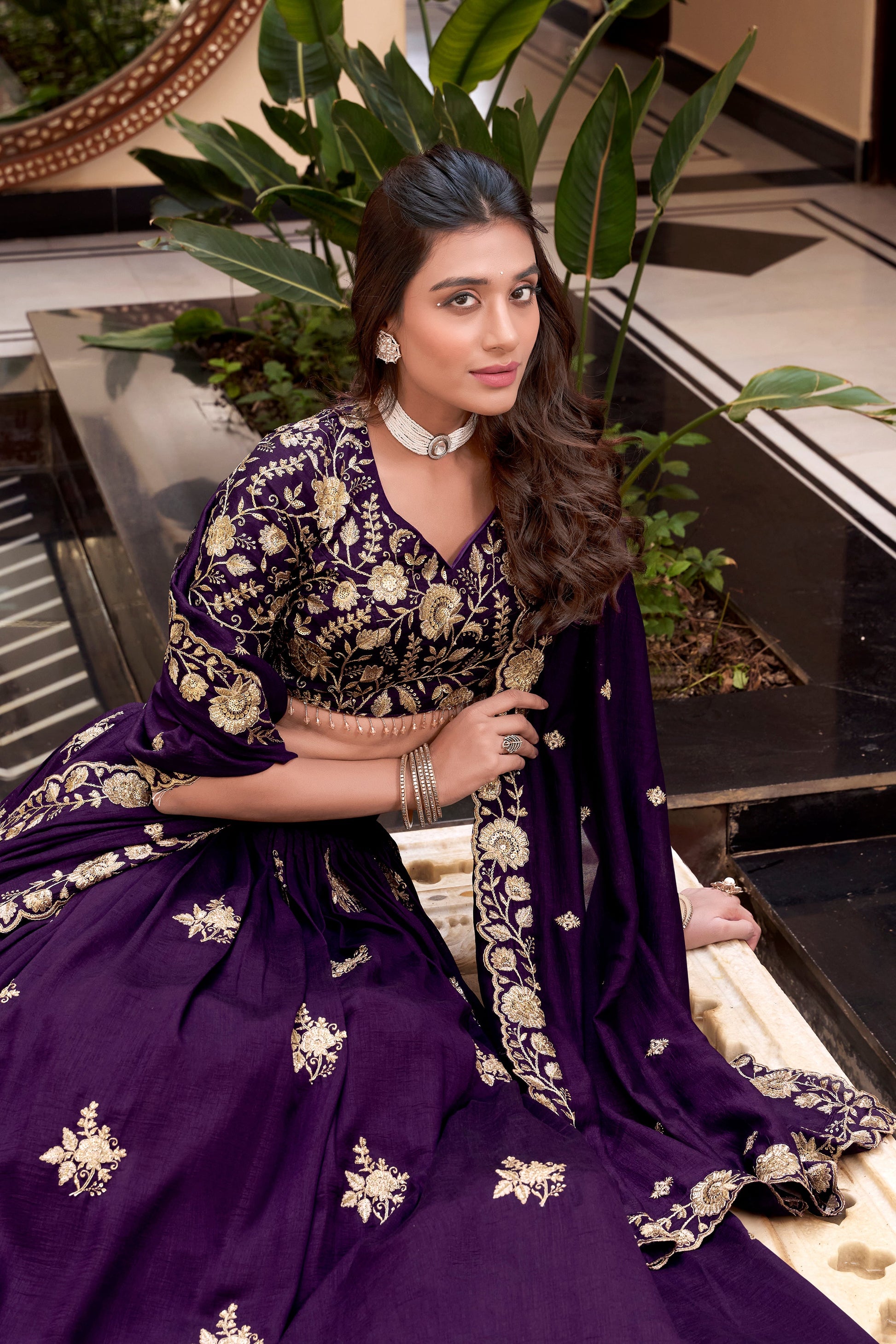 Lorenvalley Parot Star Georgette Embellishment With Pearl Coding And Sequins Embroidery Work Lehenga Choli with Dupatta | Swadesiicart