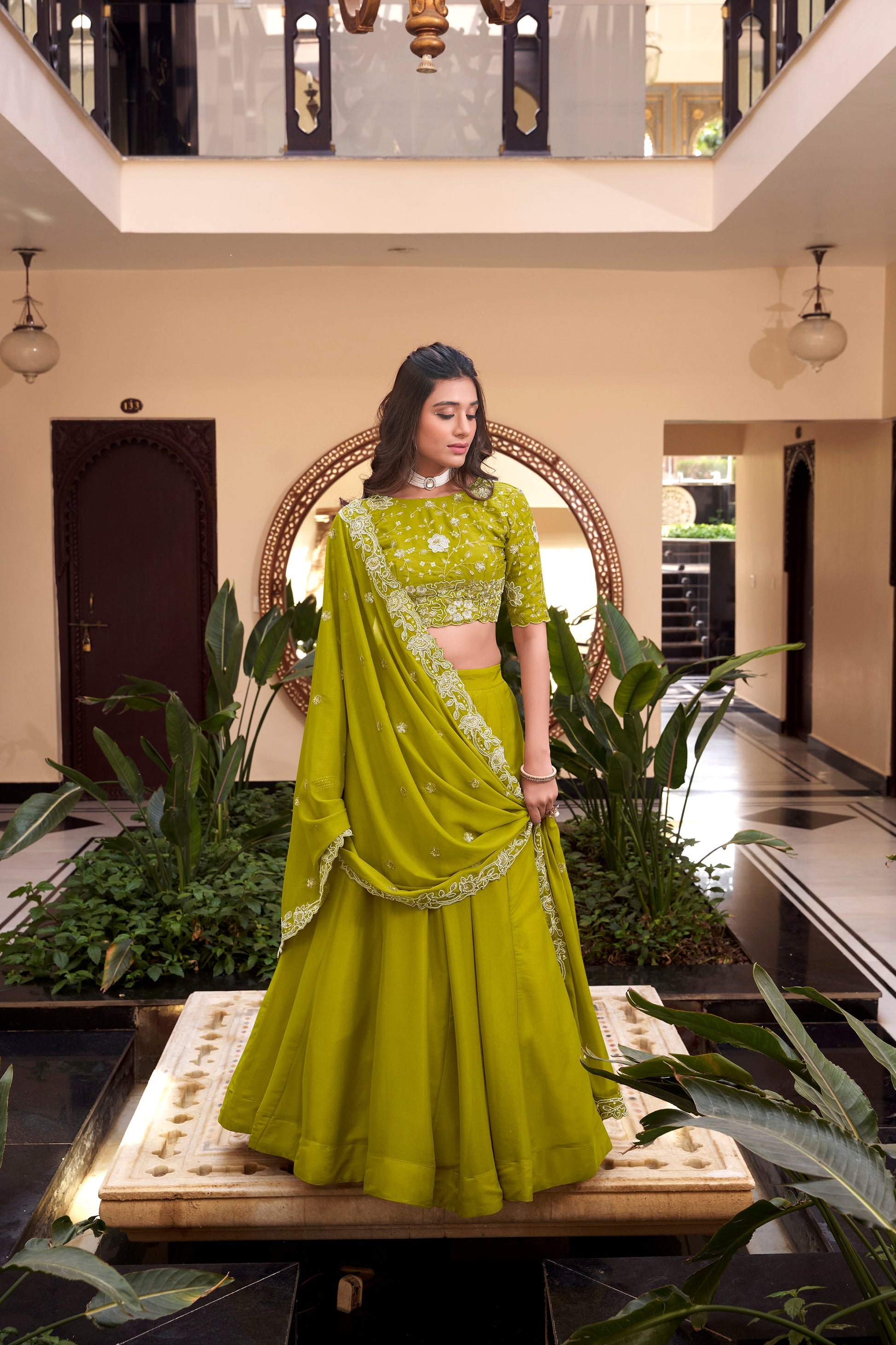 Lorenvalley Pink New Crush Embellishment With Pearl Coding And Sequins Embroidery Work Lehenga Choli with Dupatta | Swadesiicart